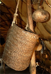 woven basket in native american longhouse